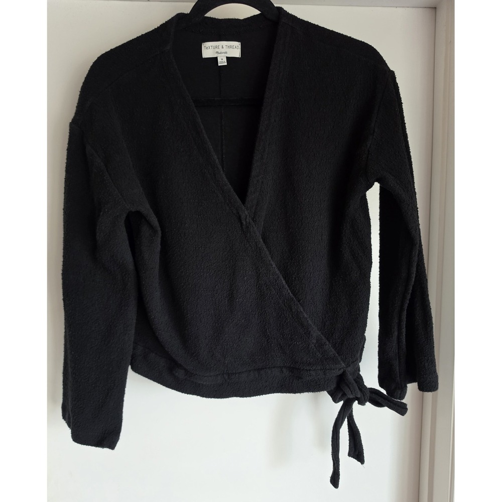 Texture & Thread Madewell Blouse Women's M Black Cotton Wrap Top Breathable